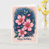 Carte d'anniversaire florale étoilée (Fleur jaune)