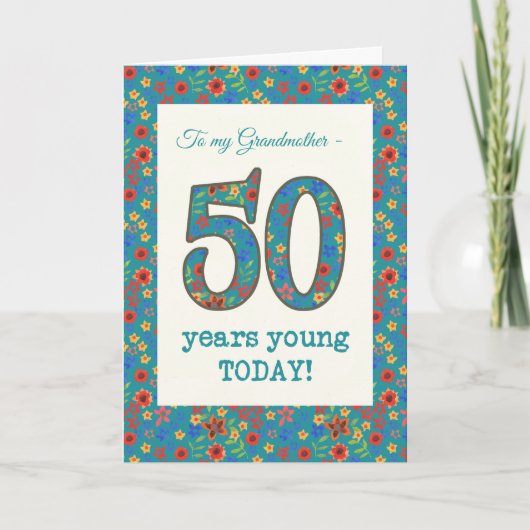 Carte d'anniversaire florale, grand-mère, 50 ans j (Devant)