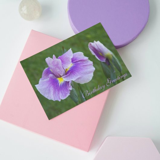 Carte d'anniversaire florale Iris Japonais Violet