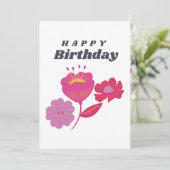 Carte d'anniversaire florale joyeuse - Fleurs rose (Debout devant)
