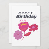 Carte d'anniversaire florale joyeuse - Fleurs rose (Devant / Derrière)