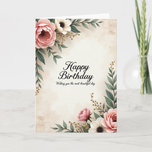 Carte d'anniversaire florale luxuriante (Devant)