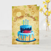 Carte d'anniversaire florale marron vert rétro (Fleur jaune)