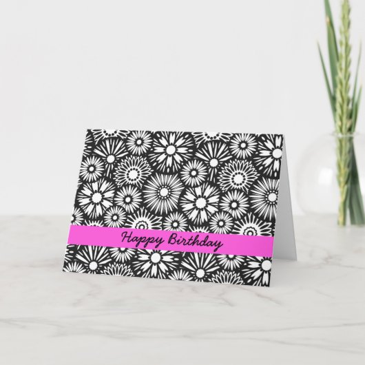 Carte d'anniversaire florale noire et blanche (Devant)