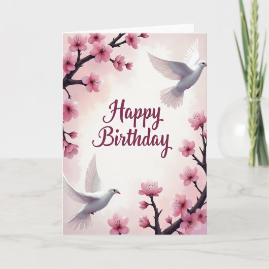 Carte d'anniversaire florale oiseau douce (Devant)