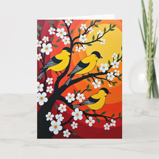 Carte d'anniversaire florale oiseaux (Devant)
