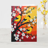 Carte d'anniversaire florale oiseaux (Fleur jaune)