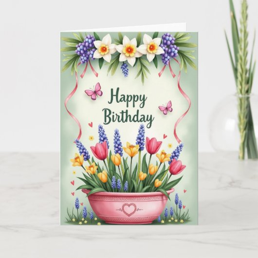 Carte d'anniversaire florale papillon douce (Devant)