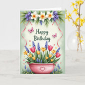 Carte d'anniversaire florale papillon douce (Fleur jaune)