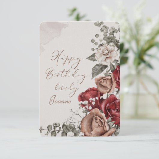 Carte d'anniversaire florale personnalisée (Debout devant)
