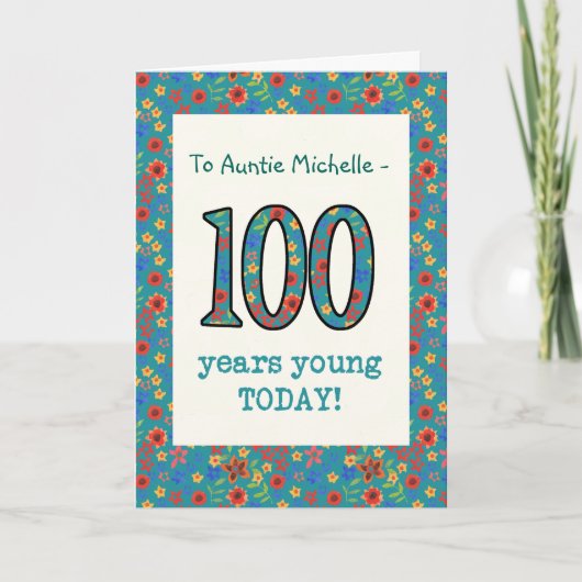 Carte d'anniversaire florale personnalisée 100 ans (Devant)