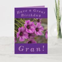 Carte d'anniversaire florale pourpre pour Gran