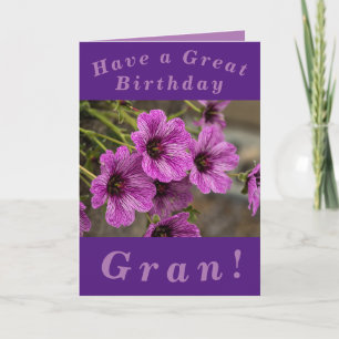 Carte d'anniversaire florale pourpre pour Gran