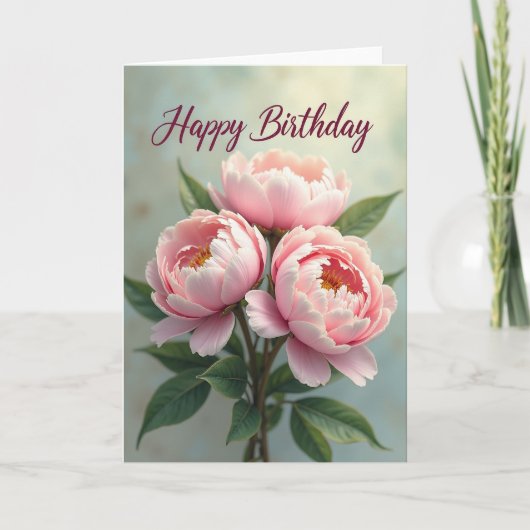 Carte d'anniversaire florale rose (Devant)