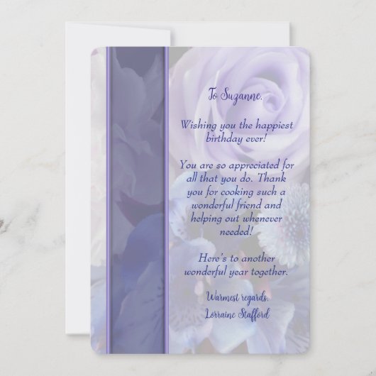 Carte d'anniversaire florale Rose Bleue Violette (Devant)