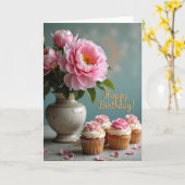 Carte d'anniversaire florale rose joyeuse (Fleur jaune)