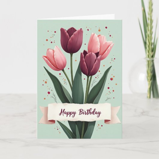 Carte d'anniversaire florale rose prune (Devant)
