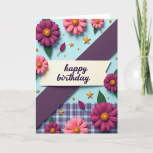 Carte d'anniversaire florale rose vibrant