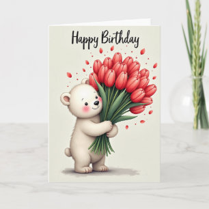 Carte d'anniversaire florale rouge joyeuse