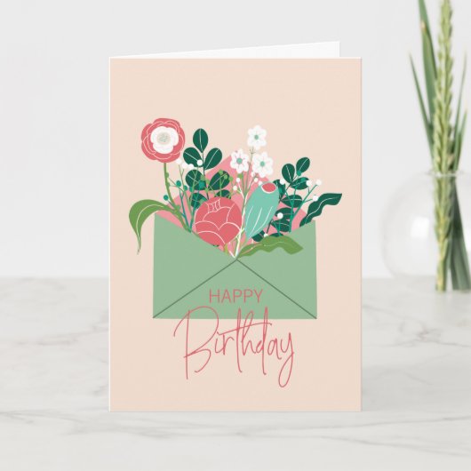 Carte d'anniversaire florale scandinave verte (Devant)