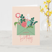 Carte d'anniversaire florale scandinave verte (Fleur jaune)