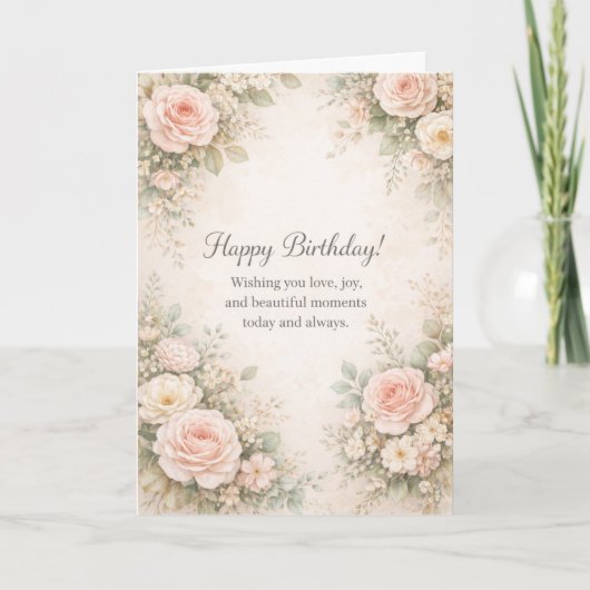 Carte d'anniversaire florale vintage | Aquarelle é (Devant)
