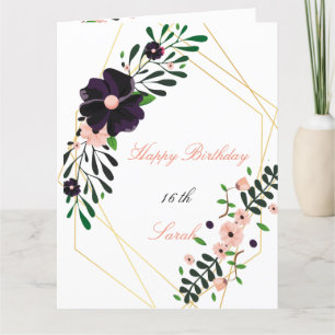 Carte d'anniversaire florale violette avec cadre d