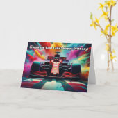 Carte d'anniversaire Formule 1 - Thème de course à (Fleur jaune)