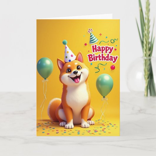 Carte d'anniversaire Fox Dog Party (Devant)