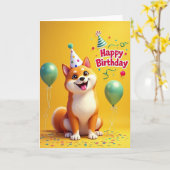 Carte d'anniversaire Fox Dog Party (Fleur jaune)
