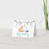 Carte d'anniversaire Fox et Citrouille Automne Aqu