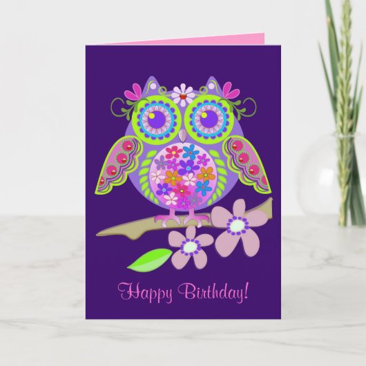 Carte d'anniversaire fraîche de hibou de flower (Devant)