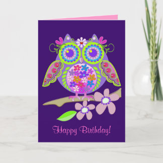 Carte d'anniversaire fraîche de hibou de flower