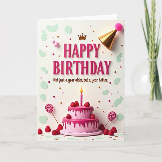 Carte d'anniversaire framboise (Devant)
