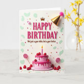 Carte d'anniversaire framboise (Fleur jaune)