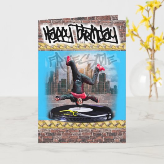 Carte d'anniversaire freestyle breakdance (Fleur jaune)