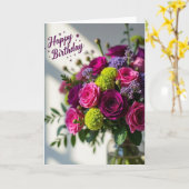 Carte d'anniversaire fuchsia adorable (Fleur jaune)