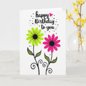 Carte d'anniversaire Fuchsia Lime (Fleur jaune)