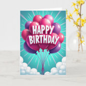 Carte d'anniversaire Fuchsia Party (Fleur jaune)