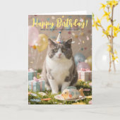 Carte d'anniversaire Fun Cute Corporate Chat Chato (Fleur jaune)