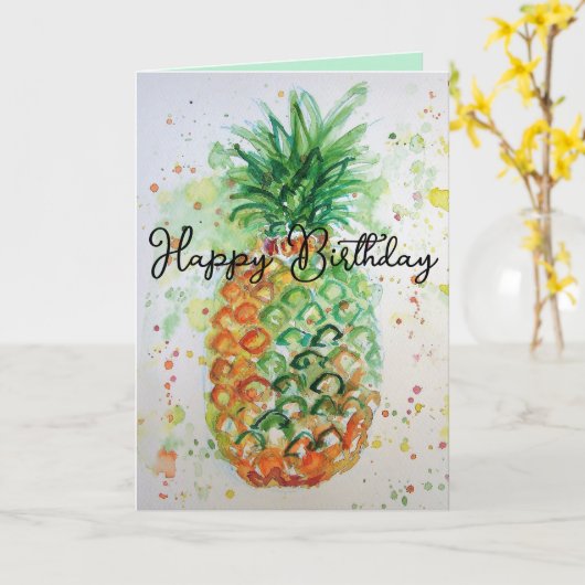 Carte d'anniversaire Funky Pineappy Fruit Watercol (Fleur jaune)