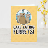 Carte d'anniversaire Funny Cake Ferrets (Fleur jaune)