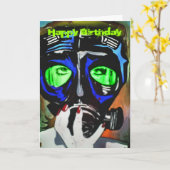 Carte d'anniversaire 'Gas Mask Girl' (Fleur jaune)