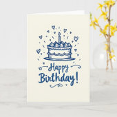 Carte d'anniversaire Gâteau Bleu (Fleur jaune)