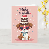 Carte d'anniversaire Gâteau Chien (Fleur jaune)