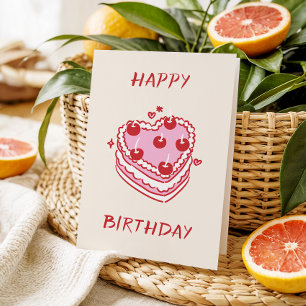 Carte d'anniversaire gâteau cœur rose et rouge - D