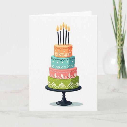 Carte d'anniversaire gâteau coloré (Devant)