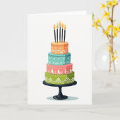Carte d'anniversaire gâteau coloré (Fleur jaune)
