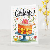 Carte d'anniversaire Gâteau Confetti (Fleur jaune)