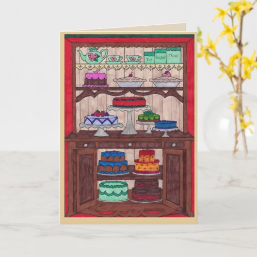 Carte d'anniversaire - Gâteau dans placard (Fleur jaune)